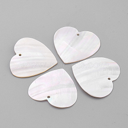 Freshwater Shell Pendants, Heart, Seashell Color, 30.5x32x1~2mm, Hole: 1mm(X-SHEL-S269-28)
