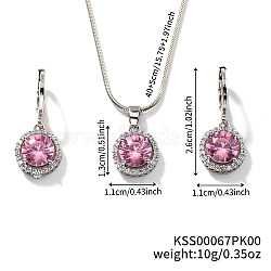 Brass Rhinestones Flat Round Jewelry Set, Earrings & Necklaces Set for Fashionable Women, Pink(VN0716-3)