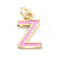 Rack Plating Brass Pendants, with Enamel and Jump Ring, Cadmium Free & Lead Free, Long-Lasting Plated, Real 18K Gold Plated, Letter, Letter Z, 11.5x7x1mm, Hole: 2.5mm(KK-C065-02Z-G)