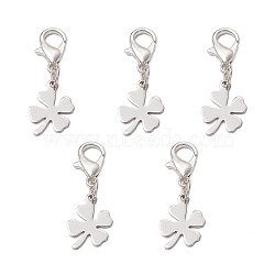 5Pcs Clover 201 Stainless Steel Pendant Decorations, Zinc Alloy Lobster Claw Clasps for Bag Ornaments, Platinum & Stainless Steel Color, 27mm(HJEW-JM03015)