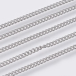 Tarnish Resistant 304 Stainless Steel Curb Chains, Soldered, Stainless Steel Color, 1.9x1.5x0.4mm(CHS-F006-03A-P)