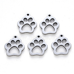 304 Stainless Steel Charms, Laser Cut, Dogs Paw Print, Stainless Steel Color, 14x12x1mm, Hole: 1.2mm(X-STAS-N092-16)