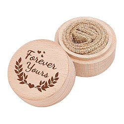 Wood Ring Box, Column with Leaf and Word Forever You Is, BurlyWood, 2x1-5/8 inch(5.2x4cm)(OBOX-WH0009-006)