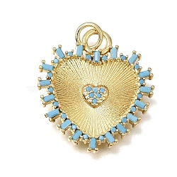 Brass Micro Pave Cubic Zirconia Pendants, Heart Charms, Cadmium Free & Lead Free, Rack Plating, Long-Lasting Plated, Real 18K Gold Plated, Light Sky Blue, 23x20.5x2mm, Hole: 3mm(CU-CBAEEA8-13B-G)
