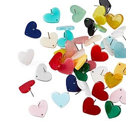 38Pcs 19 Colors Acrylic Heart Stud Earring Findings, with Iron Pins and Holes, Mixed Color, 15x18.5mm, Hole: 1.6mm, Pin: 0.7mm, 2Pcs/color(FIND-FH0007-21)