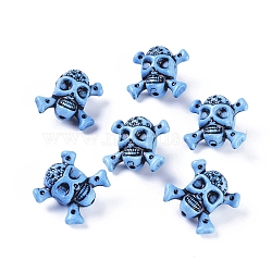 Antique Acrylic Beads, Halloween, Skull, Blue, about 25mm long, 23mm wide, 15mm thick, hole: 2mm, about 163pcs/500g(PAB1932Y-1)
