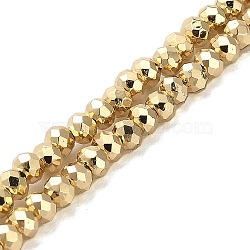 Electroplate Glass Beads Strands, Faceted, Rondelle, Gold, 3x2.5mm, Hole: 0.8mm, about 170~172pcs/strand, 16.73''(42.5cm)(X-EGLA-D030-15A-01)