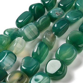 Natural Agate Beads Strands, Dyed & Heated, Nuggets, Tumbled Stone, Medium Sea Green, 14~15x10~14x8~9.5mm, Hole: 1.6mm, about 12~13pcs/strand, 7.09~7.48''(18~19cm)