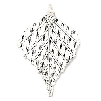 Tibetan Style Alloy Pendants, Cadmium Free & Lead Free, Leaf, Antique Silver, 70.5x46x2mm, Hole: 3mm