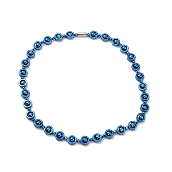 Synthetic Hematite & Brass Column Beaded Necklace with Magnetic Clasps, Gemstone Jewelry for Men Women, Blue, 19-7/8 inch(50.5cm)