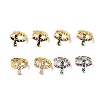 Cross Brass Stud Earrings, with Clear Cubic Zirconia, Cadmium Free & Lead Free, Mixed Color, 15.5x12mm
