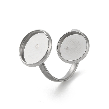 304 Stainless Steel Open Cuff Ring Findings, Pad Ring Setting, Flat Round, Stainless Steel Color, Inner Diameter: 17mm, Tray: 12mm & 10mm