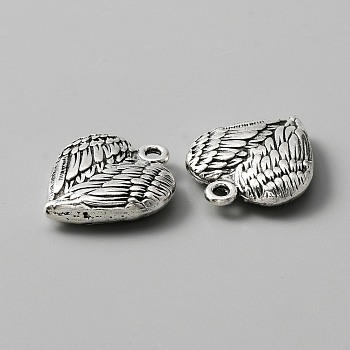 Tibetan Style Alloy Pendants, Heart with Wing Charms, Antique Silver, 21x18x5mm, Hole: 1.7mm