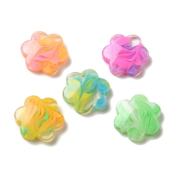Gradient Color Transparent Resin Decoden Cabochons, with Glitter Powder, Flower, 24x22x6mm