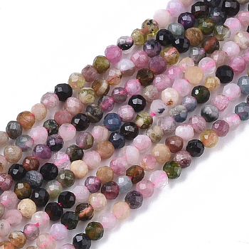 Natural Tourmaline Beads Strands, Faceted, Round, 2mm, Hole: 0.4mm, about 182~183pcs/strand, 15.55 inch(39.5cm)