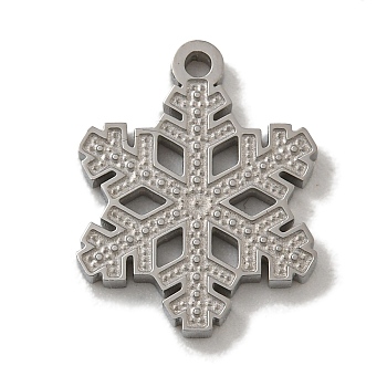 Anti-Tarnish Christmas 304 Stainless Steel Charms, Stainless Steel Color, Snowflake, 13x10x1.5mm, Hole: 1mm