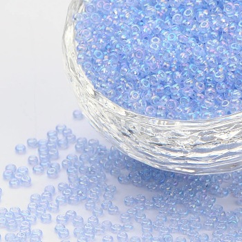 8/0 Grade A Round Glass Seed Beads, Transparent Colours Rainbow, Lavender, 8/0, 3x2mm, Hole: 1mm, about 10000pcs/bag