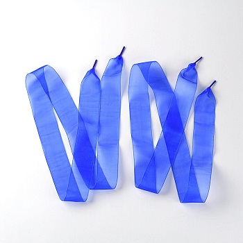 Flat Transparency Polyester Chiffon Shoelaces, Blue, 1200x40mm, 2pcs/pair