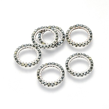 MIYUKI & TOHO Handmade Japanese Seed Beads, with 304 Stainless Steel Link Rings, Loom Pattern, Ring, Silver, Slate Gray, 14.5~15x1.7mm