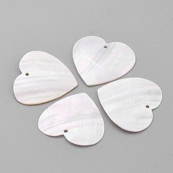 Freshwater Shell Pendants, Heart, Seashell Color, 30.5x32x1~2mm, Hole: 1mm