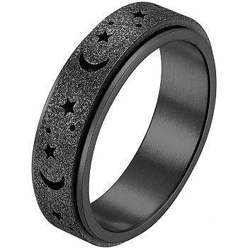 Stainless Steel Moon and Star Rotatable Finger Ring, Spinner Fidget Band Anxiety Stress Relief Ring for Women, Electrophoresis Black, US Size 12(21.4mm)
