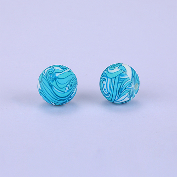 Printed Round Silicone Focal Beads, Dark Turquoise, 15x15mm, Hole: 2mm
