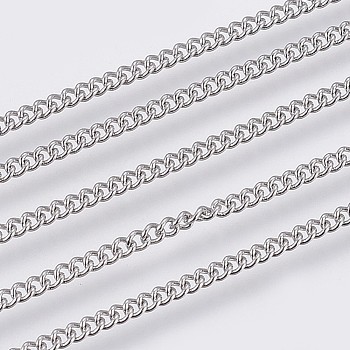 304 Stainless Steel Curb Chains, Soldered, Stainless Steel Color, 1.9x1.5x0.4mm