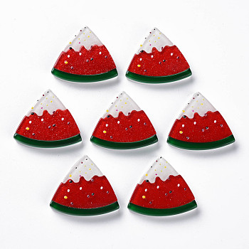 Cellulose Acetate(Resin) Cabochons, with Glitter Powder, Watermelon, Dark Red, 24x26x4mm