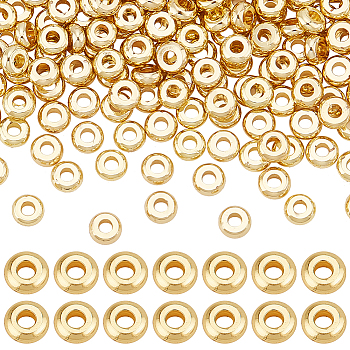 Elite 200Pcs Brass Spacer Beads, Disc, Real 18K Gold Plated, 4x1.6mm, Hole: 1.5mm