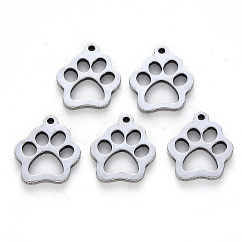 304 Stainless Steel Charms, Laser Cut, Dogs Paw Print, Stainless Steel Color, 14x12x1mm, Hole: 1.2mm
