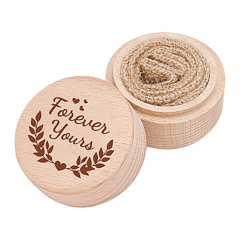 Wood Ring Box, Column with Leaf and Word Forever You Is, BurlyWood, 2x1-5/8 inch(5.2x4cm)