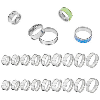 18Pcs 9 Size 201 Stainless Steel Grooved Finger Ring Settings, Ring Core Blank, for Inlay Ring Jewelry Making, Stainless Steel Color, US Size 5~13(15.7~22.2mm), Groove: 7mm, 2Pcs/size