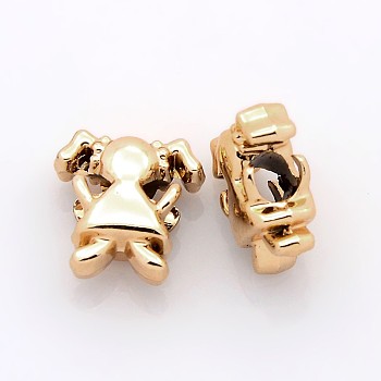 Nickel Free & Lead Free Golden Alloy European Beads, Long-Lasting Plated, Large Hole Beads, Girl, 14x14x7mm, Hole: 4mm