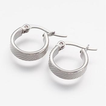 201 Stainless Steel Hoop Earrings, with 304 Stainless Steel Pin, Hypoallergenic Earrings, Fancy Cut, Stainless Steel Color, 12x4mm, Pin: 0.6x1mm