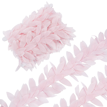 4.9~5 Yards Polyester Leaf Lace Ribbon, 120D Chiffon Lace Trimming for Garment Accessories, Gift Decoration, Pink, 4-7/8 inch(125mm)