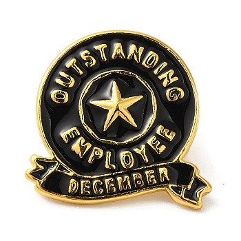 Golden Tone Alloy Outstanding Employee of The Month Enamel Pins, Employee Reward Broch, Black, December, 23x24x2mm