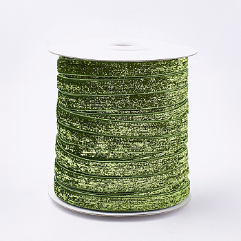 Glitter Sparkle Ribbon, Polyester & Nylon Ribbon, Yellow Green, 3/8 inch(9.5~10mm), about 50yards/roll(45.72m/roll)