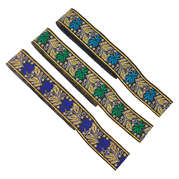 10.5M 3 Colors Ethnic Style Embroidery Polyester Ribbons, Floral & Leaf Pattern, Mixed Color, 1-1/8 inch(29mm), 3.5m/color