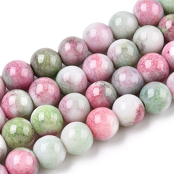 Opaque Crackle Glass Round Beads Strands, Imitation Stones, Round, Flamingo, 10mm, Hole: 1.5mm, about 80pcs/strand, 30.31~31.10 inch(77~79cm)