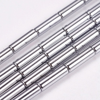 Non-magnetic Synthetic Hematite Beads Strands, Column, Silver Plated, 4x13mm, Hole: 1mm