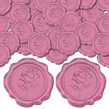 Adhesive Wax Seal Stickers, Envelope Seal Decoration, For Craft Scrapbook DIY Gift, Flower, Hot Pink, 30mm, 100pcs/box