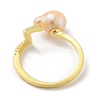 Brass Open Cuff Rings with Natural Pearl(RJEW-H220-31G)-3