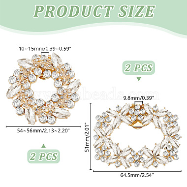 4Stk. 2 Stile rechteckige und Blumen-Schuhdekorationen aus Messing mit Strasssteinen(AJEW-GA0006-93)-2