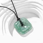 Natural Green Aventurine Square Pendants Black PU Leather Cord Necklaces, 27.24 inch(69.2cm)(X-NJEW-K285-01B)