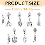 14Pcs Alloy Replacement Zipper Sliders, with Alloy Pendants, Platinum, 45~50mm(HJEW-TAC0129)