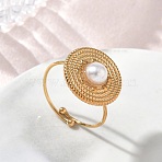 304 Stainless Steel with Plastic Pearls Finger Rings for Women, Flat Round, Real 18K Gold Plated, US Size 8 1/2(18.5mm)(SA-CBAA981-01G-01)