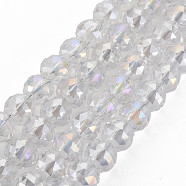 Electroplate Transparent Glass Beads Strands, AB Color Plated and Faceted, Round, Clear AB, 8.5x10mm, Hole: 2mm, about 72pcs/strand, 19.84 inch(50.4cm)(EGLA-T008-23-C01)