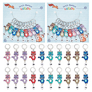 Alloy Enamel & Acrylic Pendant Locking Stitch Markers, 304 Stainless Steel Leverback Earring Stitch Marker, Raccoon with Number, Mixed Color, 5cm, 10pcs/set(HJEW-AB00108)