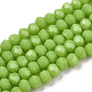 Opaque Solid Color Imitation Jade Glass Beads Strands, Faceted, Rondelle, Yellow Green, 3.5~3.8x3mm, Hole: 0.4mm, about 113~115pcs/strand, 32.5~33cm(EGLA-A044-P3mm-D30)