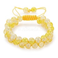 Sparkling Round Glass Braided Bead Bracelet, Double Layered Wrap Adjustable Bracelet for Women, Yellow, Inner Diameter: 2~3-1/8 inch(5~7.8cm) (BJEW-SW00082-02)